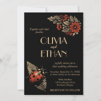 Dark Botanical Wedding Invitation – Wabi Sabi Natu