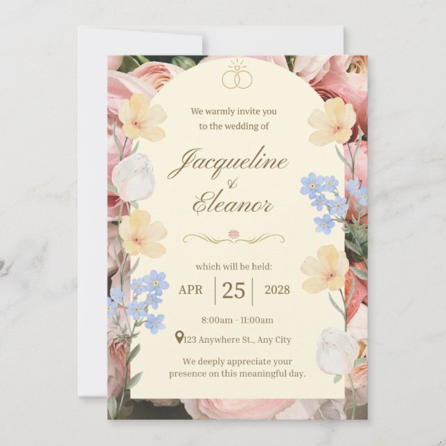 Dark Botanical Wedding Invite | Elegant Floral (Front)