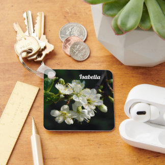 Dark Botanical White Plum Blossom Acrylic Keychain