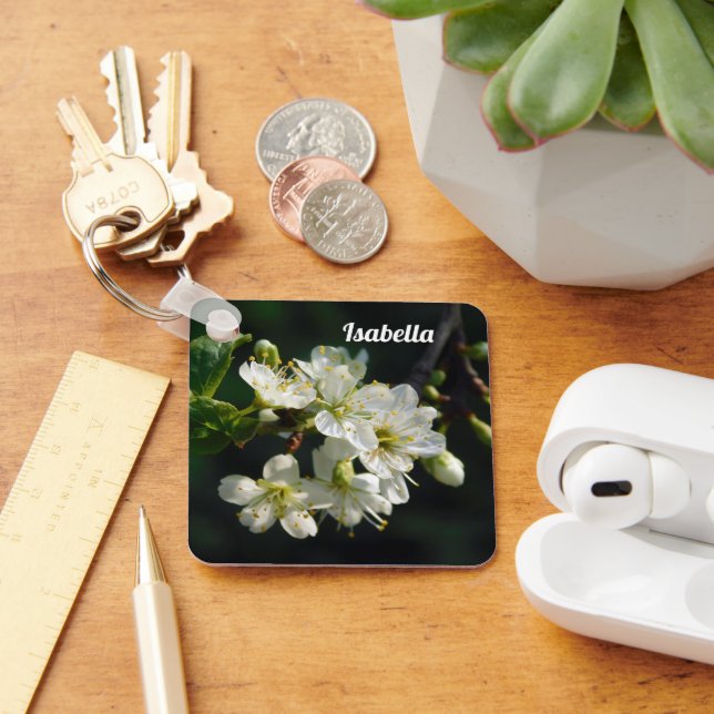 Dark Botanical White Plum Blossom Acrylic Keychain (Desk)