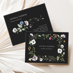 Dark Botanical Wildflowers   Girly and Elegant Business Card
