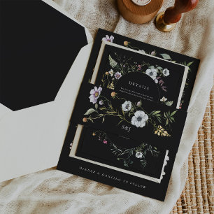 Dark Botanical Wildflowers   Monogram Wedding Invitation Belly Band