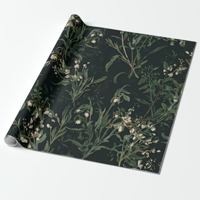 Dark Botanical Wrapping Paper (Unrolled)