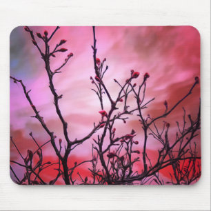 Dark Branches Red Buds And Fiery Sky Mouse Pad