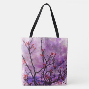 Dark Branches With Red Buds Watercolor Tote Bag