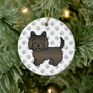 Dark Brindle Cairn Terrier Cute Cartoon Dog Ceramic Tree Decoration