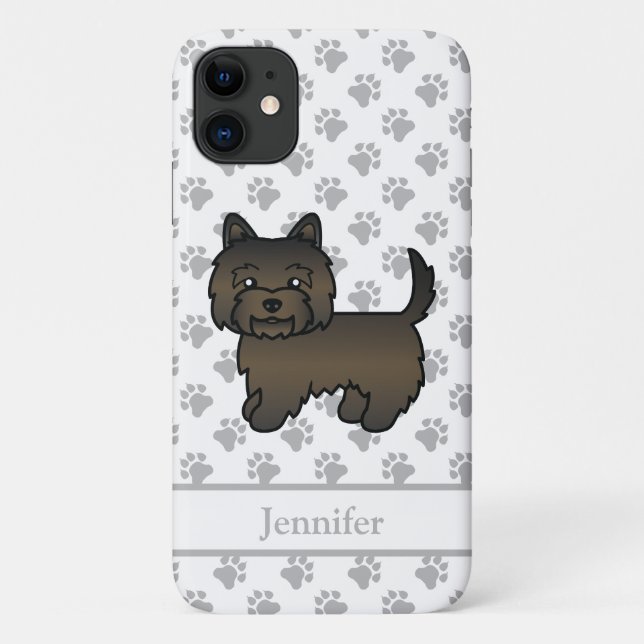 Dark Brindle Cairn Terrier Cute Cartoon Dog & Name Case-Mate iPhone Case (Back)