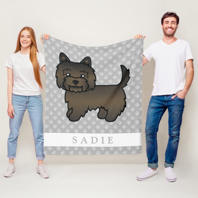 Dark Brindle Cairn Terrier Cute Dog & Custom Name Fleece Blanket (In Situ)