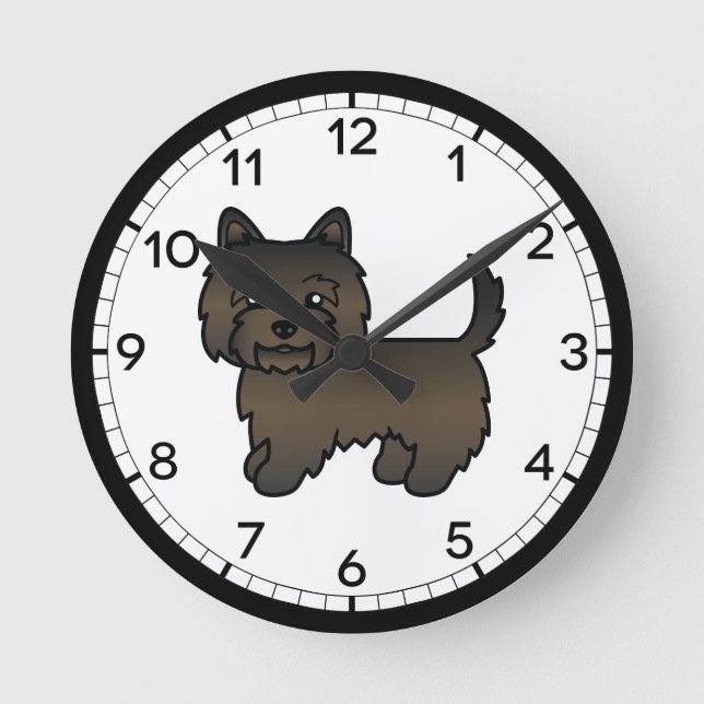 Dark Brindle Cairn Terrier Dog Cute Illustration Round Clock (Front)
