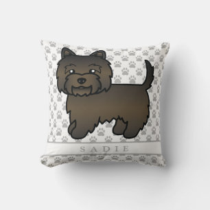 Dark Brindle Cairn Terrier Dog Illustration & Name Cushion
