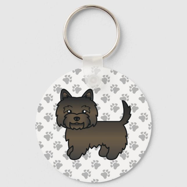 Dark Brindle Cairn Terrier Dog Illustration & Paws Key Ring (Front)
