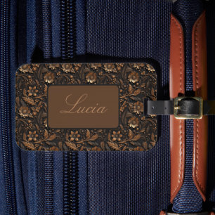 Dark Bronze Embossed Floral Personalised Luggage Tag