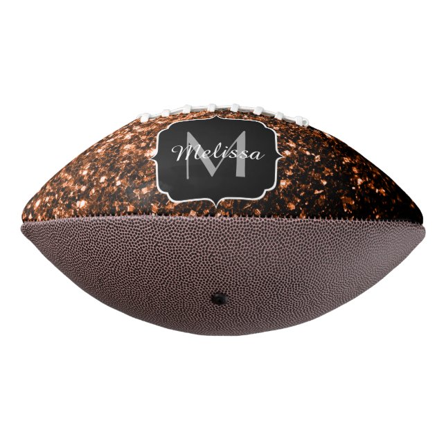 Dark bronze faux glitter sparkle Monogram name Football (Rotated 270)