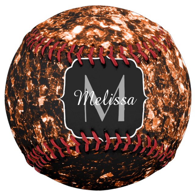 Dark bronze faux glitter sparkle Monogram name Softball (Front)