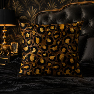Dark Bronze Gold Leopard Print Pattern Cushion