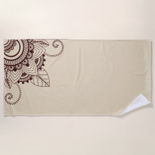 Dark Brown and Beige, Henna, Mehndi, Pattern Beach Towel