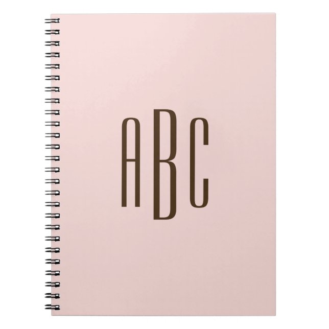 Dark Brown and Blush Simple Three Letter Monogram Notebook (Front)