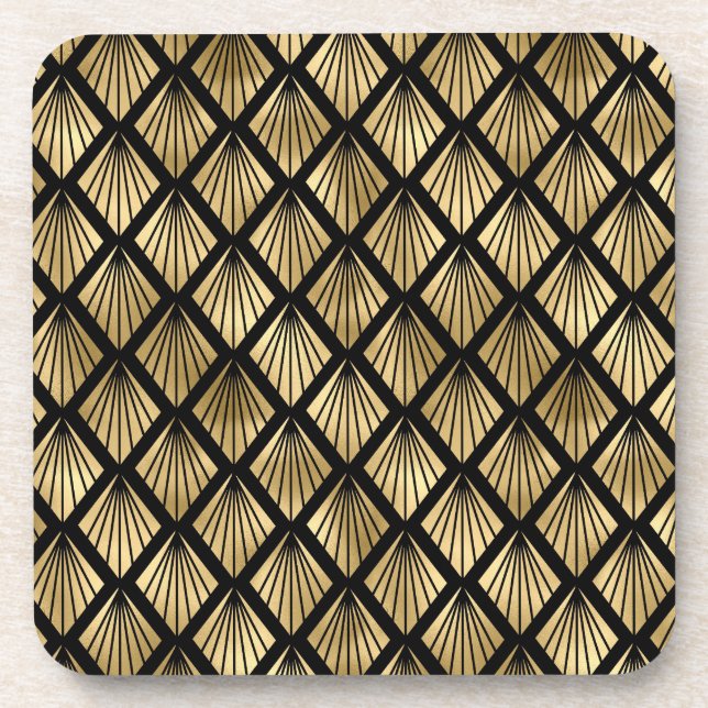Dark Brown and Gold Art Deco Patterned Coaster (Front)