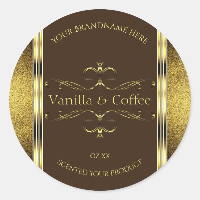 Dark Brown and Gold Glitter Borders Product Labels (Front)