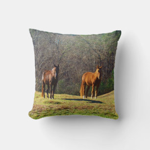 Dark Brown and light Brown horses Cushion