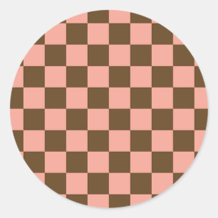 Dark Brown and Light Pink Chequerboard Classic Round Sticker