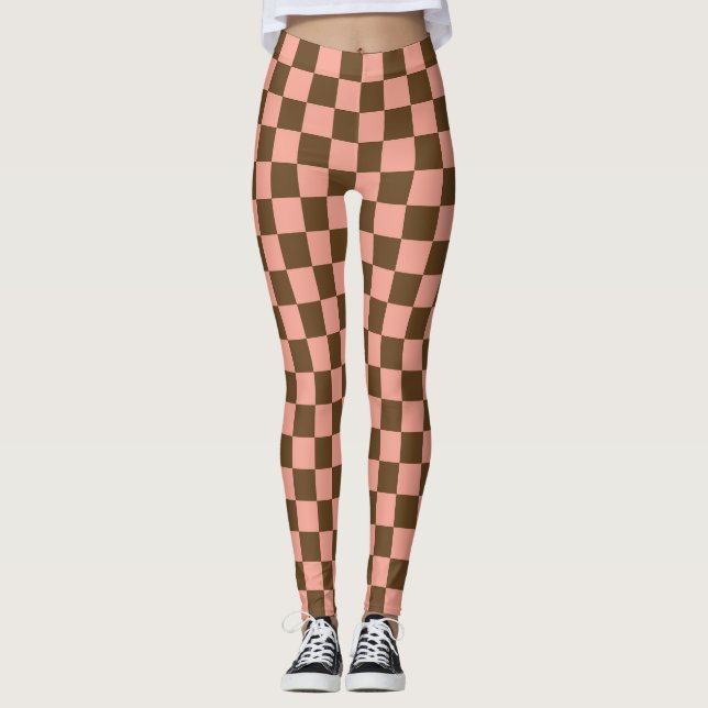 Dark Brown and Light Pink Chequerboard Leggings (Front)