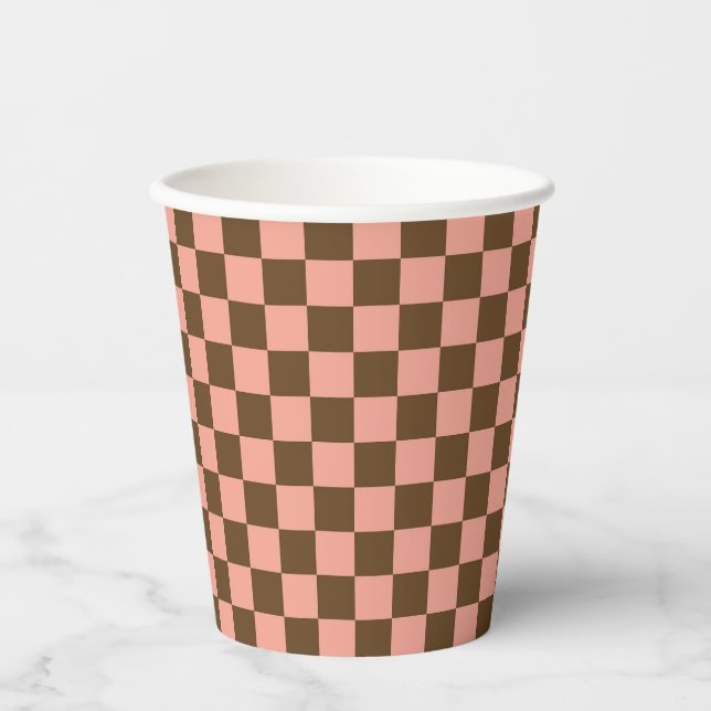 Dark Brown and Light Pink Chequerboard Paper Cups (Front)