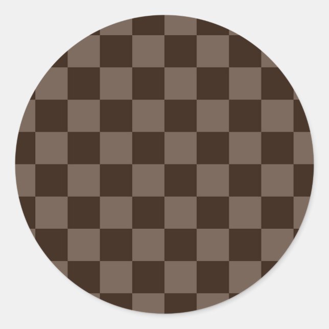 Dark Brown and Quincy Chequerboard Classic Round Sticker (Front)