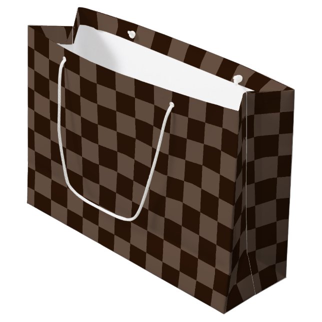 Dark Brown and Quincy Chequerboard Large Gift Bag (Front Angled)