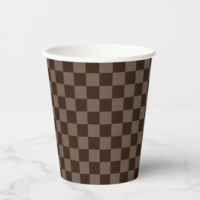 Dark Brown and Quincy Chequerboard Paper Cups (Front)