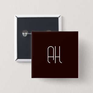 Dark brown and white custom initials simple 15 cm square badge