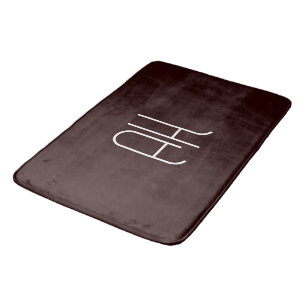 Dark brown and white custom initials simple bath mat
