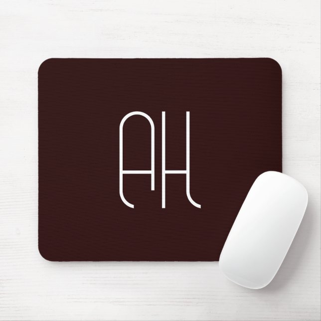 Dark brown and white custom initials simple mouse pad (With Mouse)