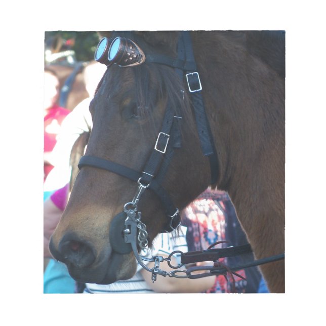 Dark Brown Arabian Horse wearing goggles Notepad (Front)