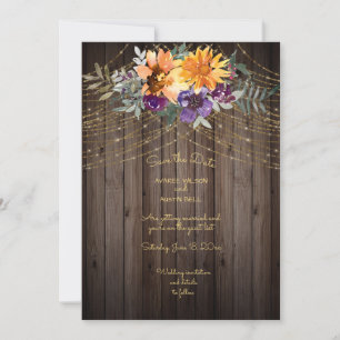 Dark Brown Barnboard String Lights Sunflowers Save The Date