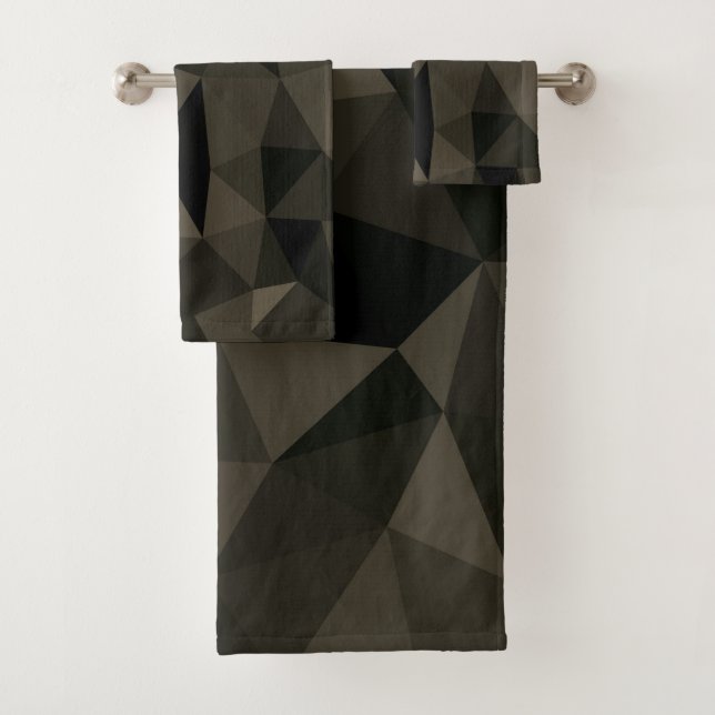 Dark brown black geometric mesh pattern bath towel set (Insitu)