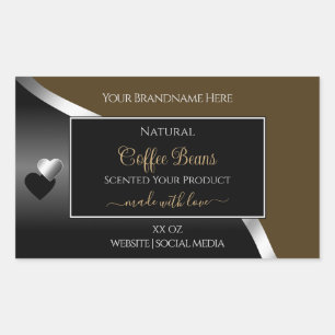 Dark Brown Black Wavy Silver Hearts Product Labels