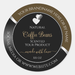 Dark Brown Black Wavy Silver Hearts Product Labels