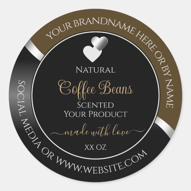 Dark Brown Black Wavy Silver Hearts Product Labels (Front)