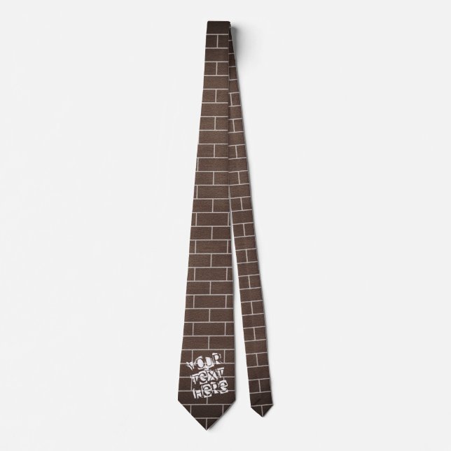 Dark Brown Brick Wall Neck Tie - Custom Text (Front)