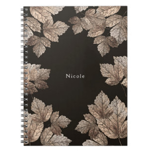 Dark Brown & Bronze Leaves Rustic Glam Custom Spiral Notebook