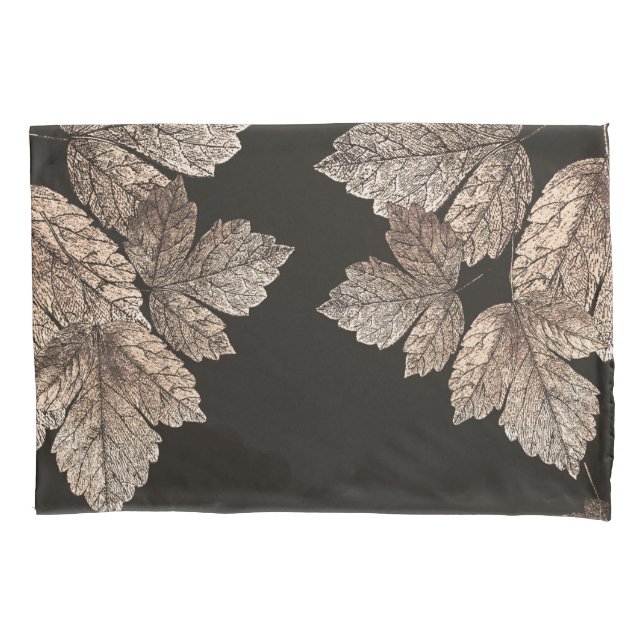 Dark Brown & Bronze Leaves Rustic Glam Fall Pillowcase (Front)