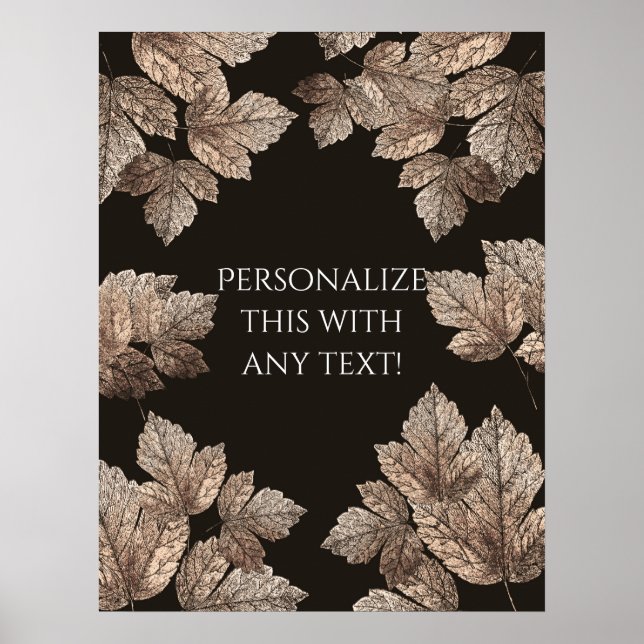 Dark Brown & Bronze Leaves Rustic Party Banner Poster (Front)