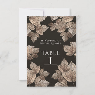 Dark Brown & Bronze Leaves Rustic Table Number