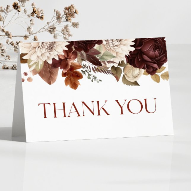 Dark Brown Burgundy Floral Flowers Baby Shower Thank You Card (Creator Uploaded)