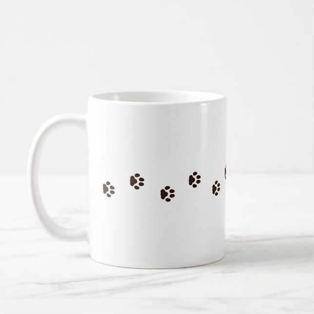 Dark Brown Cat Paw Prints Feline Tracks Coffee Mug (Left)