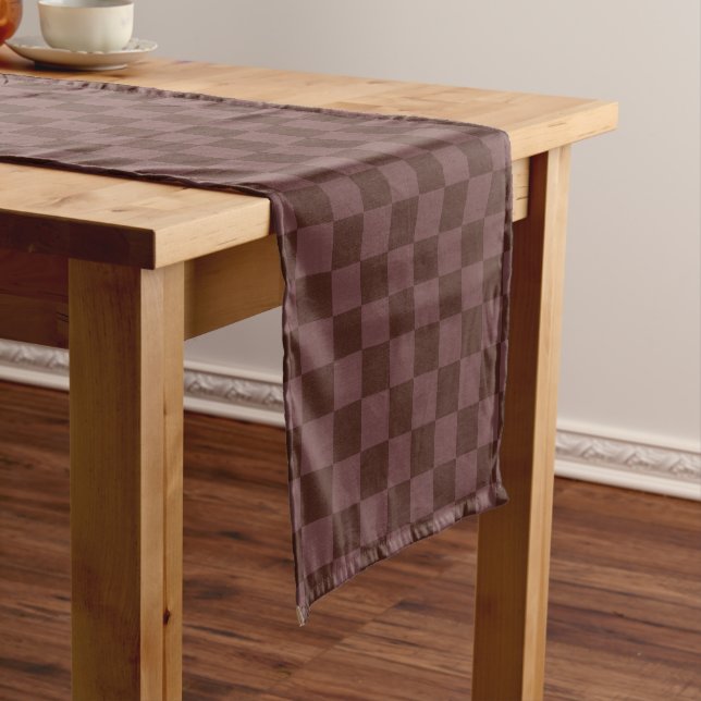Dark Brown Chequerboard Short Table Runner (In Situ)