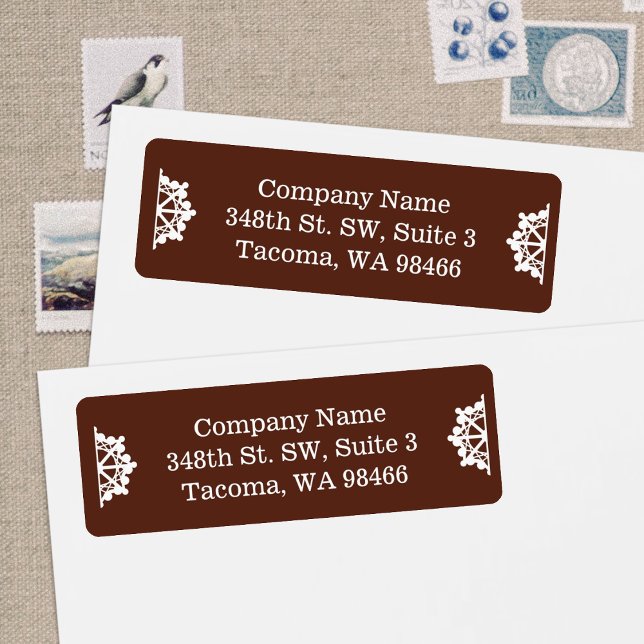 Dark Brown Company Holiday Mailing Address (Brown Christmas holiday return address labels for business or personalized Christmas mailing labels)