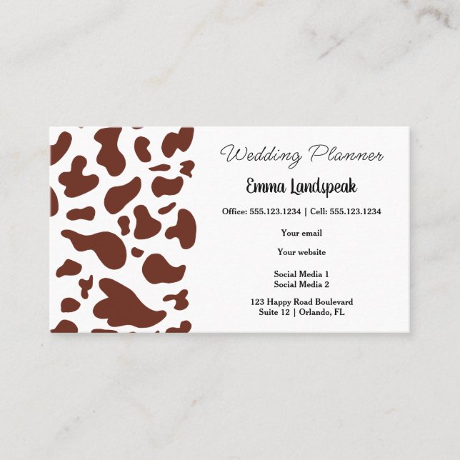 Dark Brown Cow Spots, QR Code Business Card (Front)
