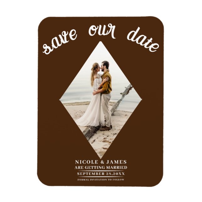 Dark Brown Diamond Photo Wedding Save the Date Magnet (Vertical)
